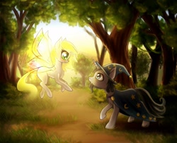 Size: 1280x1037 | Tagged: safe, artist:zetamad, star swirl the bearded, oc, fairy, fairy pony, original species, pony, unicorn, g4, atg 2020, forest, newbie artist training grounds