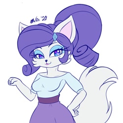 Size: 1400x1400 | Tagged: safe, artist:melliedraws, rarity, abyssinian, anthro, g4, abyssinianized, blouse, clothes, female, newbie artist training grounds, raricat, skirt, solo, species swap