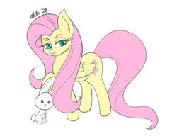 Size: 1300x1000 | Tagged: safe, artist:melliedraws, fluttershy, pegasus, pony, rabbit, g4, animal, female, newbie artist training grounds, simple background, solo, white background