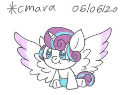 Size: 832x634 | Tagged: safe, artist:cmara, princess flurry heart, alicorn, pony, g4, baby, baby pony, cute, diaper, female, filly, flurrybetes, solo, traditional art, wings