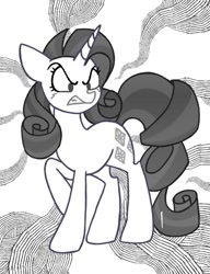 Size: 652x850 | Tagged: safe, artist:stacy_165cut, rarity, pony, unicorn, g4, angry, cute, female, madorable, monochrome, raribetes, solo