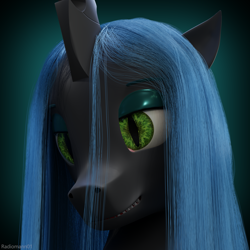 Size: 2000x2000 | Tagged: safe, artist:radiomann01, queen chrysalis, changeling, changeling queen, g4, 3d, female, high res, looking at you, render, simple background, smiling, smirk, solo