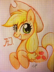 Size: 1024x1371 | Tagged: safe, artist:steffy-beff, applejack, earth pony, pony, g4, cute, female, graph paper, grin, jackabetes, mare, smiling, solo, traditional art