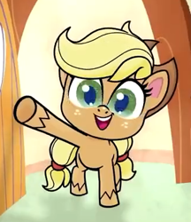 Size: 328x380 | Tagged: safe, screencap, applejack, earth pony, pony, how applejack got her hat back, my little pony: pony life, pony life, the trail less trotten, cropped, cute, female, jackabetes, mare, smiling, solo