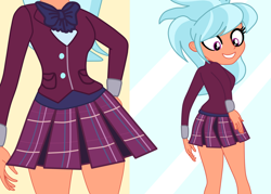 Size: 1280x914 | Tagged: safe, artist:gmaplay, frosty orange, equestria girls, g4, ass, background human, butt, clothes, crystal prep academy uniform, female, frosty butt, looking down, school uniform, smiling, solo