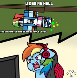 Size: 1970x1980 | Tagged: safe, artist:yelowcrom, rainbow dash, pegasus, pony, g4, chair, female, gaming chair, gaming headset, mare, minecraft, newbie artist training grounds, office chair, rage