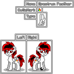 Size: 400x400 | Tagged: safe, oc, oc only, oc:spectrum feather, pegasus, pony, pony town, cutie mark, male, pixel art, reference sheet, simple background, solo, sprite, transparent background