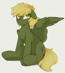 Size: 1111x1239 | Tagged: safe, artist:crimmharmony, oc, oc only, oc:murky, pegasus, pony, fallout equestria, fallout equestria: murky number seven, fanfic art, male, murkynumberseven, pouting, shaded sketch, simple background, sitting, solo, stallion