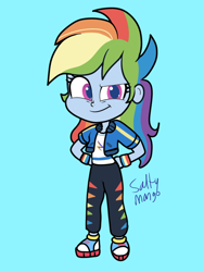 Size: 1536x2048 | Tagged: safe, artist:saltymango, rainbow dash, equestria girls, g4, g4.5, my little pony: pony life, armband, chibi, cute, dashabetes, female, g4.5 to equestria girls, looking at you, smiling, solo