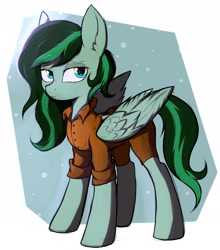 Size: 2150x2440 | Tagged: safe, artist:tatykin, oc, oc only, oc:eden shallowleaf, pegasus, pony, clothes, high res, pegasus oc, prison outfit, solo, wings