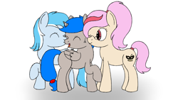 Size: 1920x1080 | Tagged: safe, artist:spritepony, oc, oc only, oc:snow frost, oc:sprite, oc:understudy, alicorn, earth pony, pony, alicorn oc, colored sketch, earth pony oc, female, group, horn, lesbian, newbie artist training grounds, nuzzling, shipping, simple background, sketch, wings