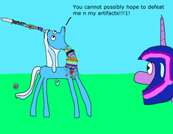 Size: 3600x2800 | Tagged: safe, trixie, twilight sparkle, g4, 1000 hours in ms paint, ankh, artifact, asserting dominance, awkward, bandaid, choker, collar, cup, duct tape, evil eye, heart, high res, horn, horn ring, jewelry, knife, necklace, pearl necklace, ring, tape, teacup, text, watch