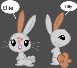 Size: 598x527 | Tagged: dead source, safe, artist:exterminator2003, oc, oc:ellie, oc:tilly, dog, hybrid, rabbit, animal, female, parent:angel bunny, parent:winona, siblings, sisters