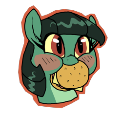 Size: 2140x2016 | Tagged: safe, artist:smirk, oc, oc only, oc:tija, original species, snake, snake pony, burger, bust, cute, food, ms paint, simple background, solo, transparent background
