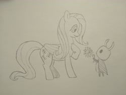 Size: 4096x3072 | Tagged: safe, artist:pianocube, fluttershy, g4, atg 2020, flower, hollow knight, newbie artist training grounds, pencil drawing, traditional art