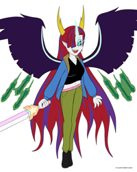 Size: 1280x1600 | Tagged: safe, artist:cadenreigns, sci-twi, twilight sparkle, oc, oc only, human, humanoid, hybrid, equestria girls, g4, my little pony equestria girls: friendship games, spoiler:steven universe, spoiler:steven universe: the movie, adventure time, connie maheswaran, crossover, crossover fusion, ed edd n eddy, female, fusion, fusion:connie maheswaran, fusion:hekapoo, fusion:huntress wizard, fusion:marie kanker, fusion:midnight sparkle, fusion:sans, fusion:sci-twi, fusion:twilight sparkle, hair over one eye, hekapoo, huntress wizard, hybrid fusion, marie kanker, midnight sparkle, sans (undertale), solo, spoilers for another series, star vs the forces of evil, steven universe, steven universe: the movie, sword, undertale, weapon
