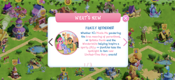 Size: 2436x1125 | Tagged: safe, gameloft, cookie crumbles, fancypants, mane allgood, pinkie pie, princess ember, quibble pants, wind sprint, earth pony, pegasus, pony, g4, game screencap