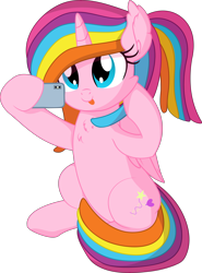 Size: 5897x7962 | Tagged: safe, artist:cyanlightning, oc, oc only, oc:st. pinkie, alicorn, pony, .svg available, absurd resolution, alicorn oc, female, folded wings, horn, mare, phone, selfie, simple background, solo, transparent background, vector, wings