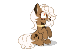 Size: 3400x2300 | Tagged: safe, artist:mint-light, oc, oc only, earth pony, pony, choker, earth pony oc, high res, open mouth, simple background, sitting, smiling, transparent background, unshorn fetlocks, wide eyes