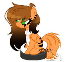 Size: 2300x2021 | Tagged: safe, artist:mint-light, oc, oc only, pegasus, pony, clothes, ear piercing, earring, eye clipping through hair, eyeshadow, high res, jewelry, makeup, pegasus oc, piercing, ponies riding roombas, riding, roomba, scarf, simple background, sitting, smiling, solo, text, transparent background, wings