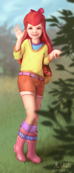 Size: 586x1373 | Tagged: safe, artist:mrstrats, apple bloom, human, g4, apple, food, humanized, looking at you, smiling