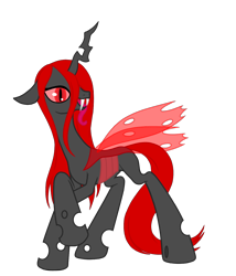 Size: 1200x1400 | Tagged: safe, artist:nyinxdelune, oc, oc only, oc:nyinx d'lune, changeling, changeling queen, pony, changeling queen oc, red changeling, red eyes, red mane, red tail, red wings, simple background, solo, transparent background