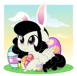 Size: 600x593 | Tagged: safe, artist:jhayarr23, part of a set, oc, oc only, oc:marie, pegasus, pony, bunny ears, commission, cute, easter egg, solo, wings, ych result