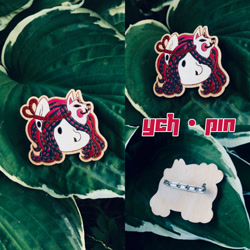 Size: 800x800 | Tagged: safe, artist:tosh03x, oc, earth pony, original species, pony, auction, auction open, badge, bust, commission, craft, cute, fangs, grass, green, green background, leaves, pin, portrait, red, simple background, wood, your character here