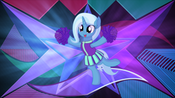 Size: 5120x2880 | Tagged: safe, artist:cyanlightning, artist:laszlvfx, edit, trixie, pony, unicorn, g4, cheerleader outfit, clothes, cute, diatrixes, female, solo, wallpaper, wallpaper edit