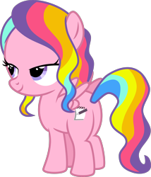 Size: 4000x4674 | Tagged: safe, artist:melisareb, rainbow harmony, pegasus, pony, g4, school raze, .svg available, absurd resolution, bedroom eyes, butt, female, filly, inkscape, multicolored hair, plot, rainbow hair, simple background, solo, transparent background, vector, wings