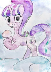 Size: 1410x2000 | Tagged: safe, artist:mandumustbasukanemen, starlight glimmer, pony, unicorn, g4, the cutie re-mark, atg 2020, clapping, female, good job, mare, newbie artist training grounds, scene interpretation, solo, starlight says bravo, traditional art, watercolor painting