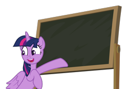 Size: 4380x3057 | Tagged: safe, alternate version, artist:sollace, derpibooru exclusive, twilight sparkle, alicorn, pony, g4, the hooffields and mccolts, .svg available, chalkboard, cute, female, looking back, mare, open mouth, pointing, show accurate, simple background, smiling, solo, template, transparent background, twiabetes, twilight sparkle (alicorn), vector