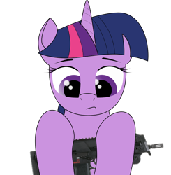 Size: 668x683 | Tagged: safe, artist:zocidem, twilight sparkle, alicorn, pony, g4, female, gun, heckler and koch, mp7, simple background, solo, submachinegun, transparent background, vector, weapon