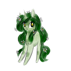 Size: 1000x1000 | Tagged: safe, artist:kaggy009, oc, oc only, oc:water lilly, pony, unicorn, female, flower, flower in hair, mare, simple background, solo, white background