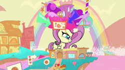 Size: 1920x1080 | Tagged: safe, screencap, fluttershy, pegasus, pony, death of a sales-pony, g4.5, my little pony: pony life, female, giant pegasus, giant pony, giantess, giantshy, growth, macro, mare, solo, sugarcube corner