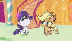 Size: 1920x1080 | Tagged: safe, screencap, applejack, rarity, earth pony, pony, unicorn, g4.5, my little pony: pony life, princess probz, animated, breaking the fourth wall, crying, female, looking at you, marshmelodrama, rarity being rarity, sound, webm