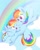 Size: 818x1023 | Tagged: safe, artist:1drfl_world_end, rainbow dash, pegasus, pony, g4, g4.5, my little pony: pony life, cloud, colored pupils, cute, dashabetes, duality, female, flying, generational ponidox, mare, one eye closed, open mouth, rainbow, self ponidox, sky, underhoof, wink