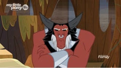 Size: 1331x743 | Tagged: safe, screencap, lord tirek, centaur, g4, angry, bracer, crossed arms, cute, discovery family logo, evil lair, frown, grogar's lair, grumpy, lair, madorable, male, nose piercing, nose ring, piercing, septum piercing, solo, tirebetes, tirek is not amused, waterfall