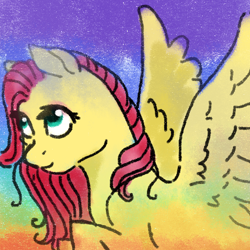 Size: 512x512 | Tagged: safe, artist:69beas, fluttershy, pegasus, pony, g4, cute, digital art, female, shyabetes, smiling, solo, spread wings, wings