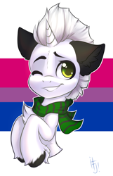 Size: 1222x1900 | Tagged: safe, artist:falafeljake, oc, oc only, pony, unicorn, bisexual pride flag, cute, pride, pride flag, solo