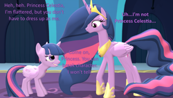 Size: 1920x1080 | Tagged: safe, artist:red4567, twilight sparkle, alicorn, pony, g4, the last problem, 3d, atg 2020, crown, dialogue, ethereal hair, ethereal mane, ethereal tail, hoof shoes, jewelry, necklace, newbie artist training grounds, older, older twilight, older twilight sparkle (alicorn), ponidox, princess twilight 2.0, regalia, sad, self paradox, self ponidox, size difference, source filmmaker, this will end in timeline distortion, this will end in twilighting, tiara, time paradox, twilight sparkle (alicorn)
