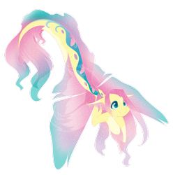 Size: 2438x2460 | Tagged: safe, artist:fuyusfox, fluttershy, pony, seapony (g4), g4, colored wings, female, gradient wings, high res, mare, seaponified, seapony fluttershy, simple background, smiling, solo, sparkly wings, species swap, transparent background, watermark, wings