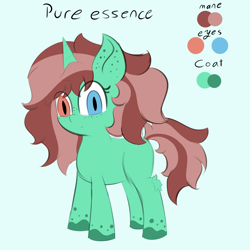 Size: 1750x1750 | Tagged: safe, artist:vanifl, oc, oc only, oc:pure essence, pony, unicorn, ear freckles, female, filly, freckles, heterochromia, reference sheet