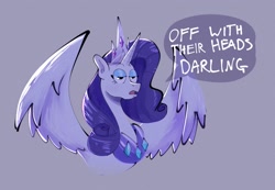 Size: 1416x978 | Tagged: safe, artist:another_pony, rarity, alicorn, pony, g4, alicornified, crown, darling, dialogue, female, gray background, jewelry, open mouth, race swap, raricorn, rarity is not amused, regalia, simple background, solo, speech bubble, unamused