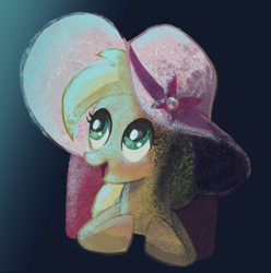 Size: 830x836 | Tagged: safe, artist:camaleao, applejack, earth pony, pony, g4, hat in the way, female, movie, rarity's hat, simple background, solo, theater