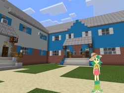 Size: 2048x1536 | Tagged: safe, artist:topsangtheman, sweet leaf, equestria girls, g4, female, house, looking at you, minecraft, photoshopped into minecraft, solo, traditional art