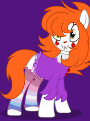Size: 1128x1524 | Tagged: safe, artist:circuspaparazzi5678, oc, oc only, oc:pennington the clown, earth pony, pony, base used, bigender, clothes, clown, clown makeup, clown nose, clown pony, red nose, redesign, socks, solo