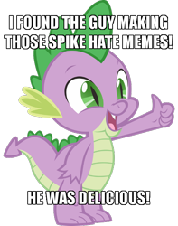 Size: 520x661 | Tagged: safe, artist:spyro4287, edit, spike, dragon, g4, spike at your service, caption, image macro, implied murder, male, meta, simple background, solo, spikelove, take that, text, thumbs up, transparent background, vector