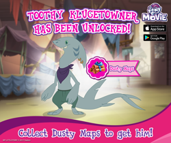 Size: 940x788 | Tagged: safe, gameloft, shark, anthro, g4, my little pony: the movie, advertisement, facebook, klugetown, klugetowner, male, my little pony: the movie logo, solo, toothy klugetowner, unnamed character, unnamed klugetowner
