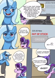 Size: 2480x3507 | Tagged: safe, artist:mcsplosion, starlight glimmer, trixie, comic:horsemates, g4, apartment, bedroom, comic, computer, desk, high res, human to pony, living room, magic, male to female, post-transformation, quiet, ragelight glimmer, rule 63, transformation, transgender transformation
